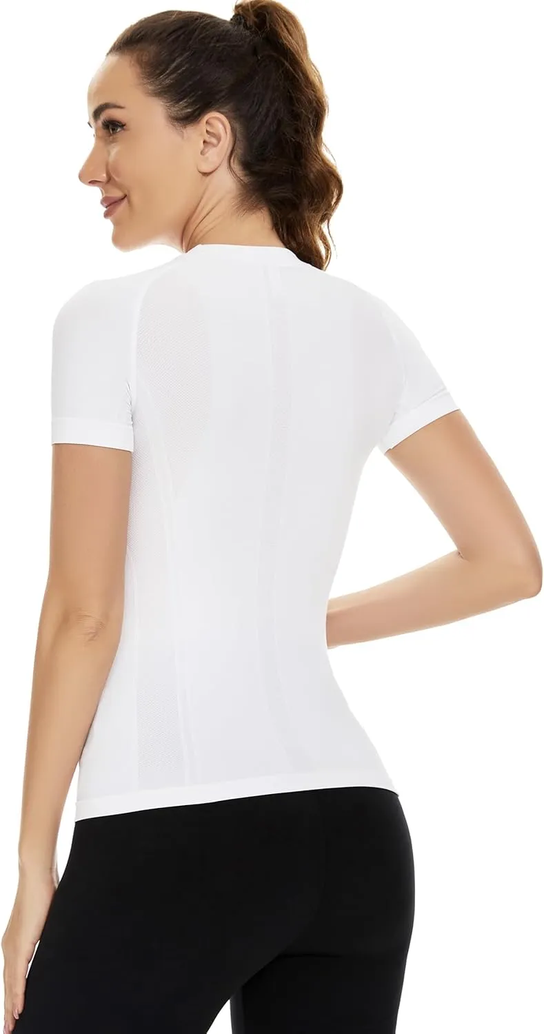 MathCat Workout Tops for Women - Short Sleeve Seamless Yoga Athletic Gym Running Shirts