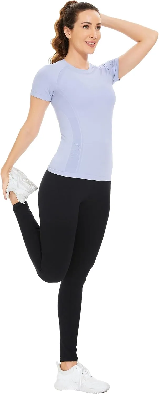 MathCat Workout Tops for Women - Short Sleeve Seamless Yoga Athletic Gym Running Shirts