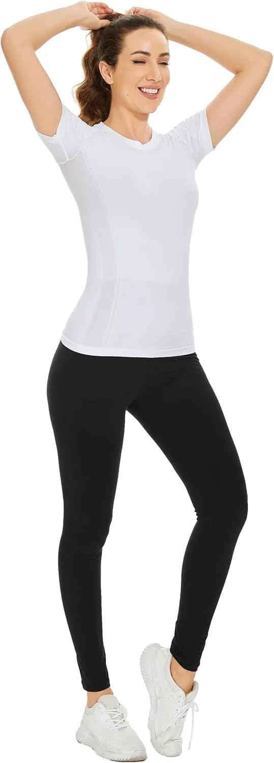 MathCat Workout Tops for Women - Short Sleeve Seamless Yoga Athletic Gym Running Shirts