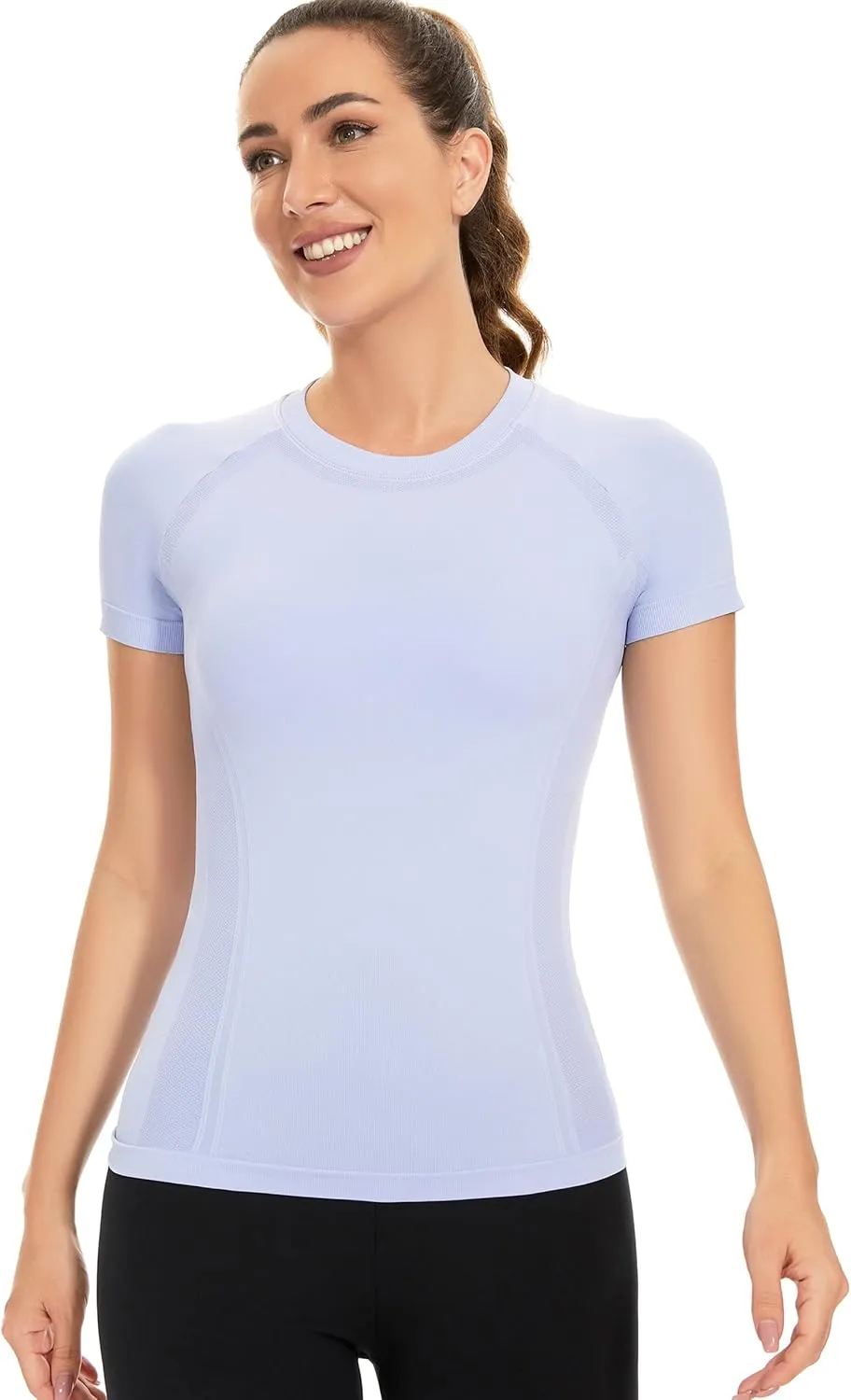 MathCat Workout Tops for Women - Short Sleeve Seamless Yoga Athletic Gym Running Shirts