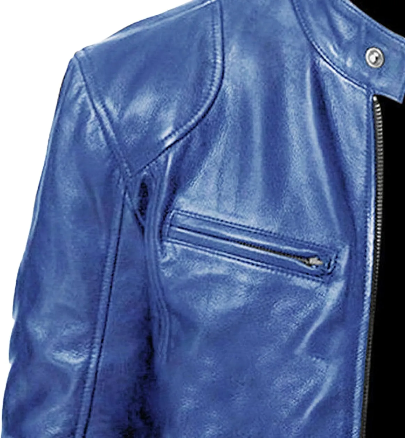 Men Faux Leather Zip Up Jacket Stand Collar Leather Motorcycle Jacket Lightweight Bomber Outwear PU Coat