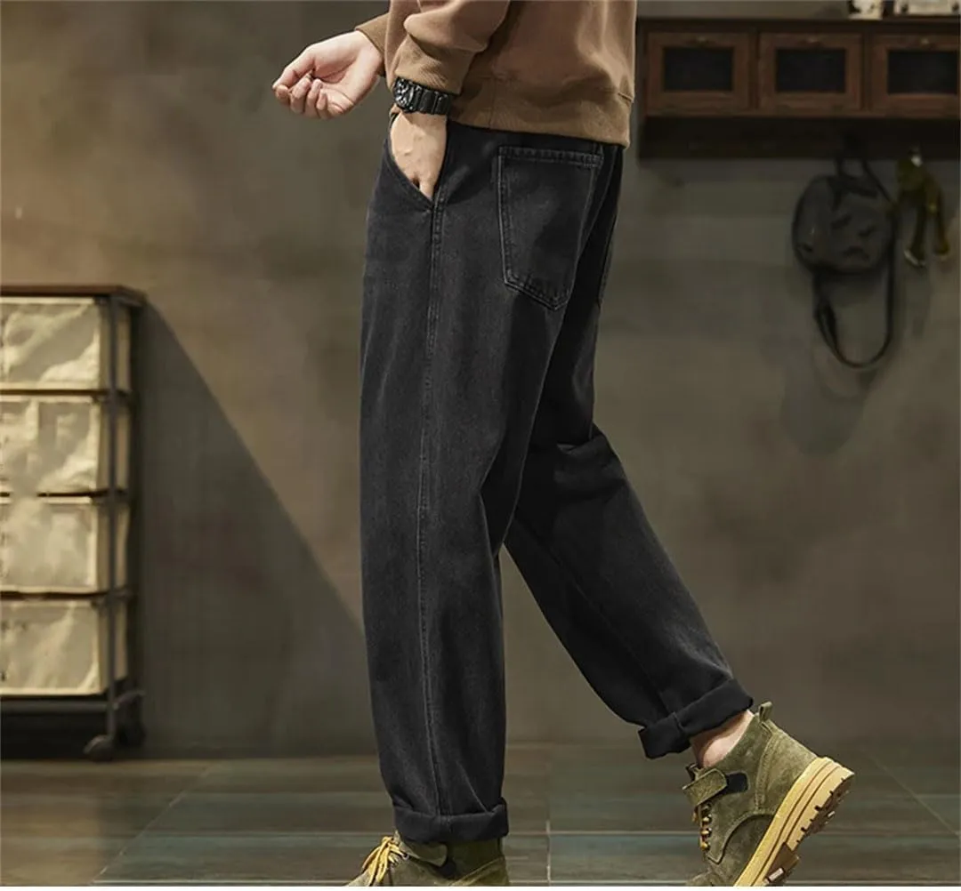 Men Harem Loose Fit Denim Trousers Baggy Pants Mens Oversized Black Jeans