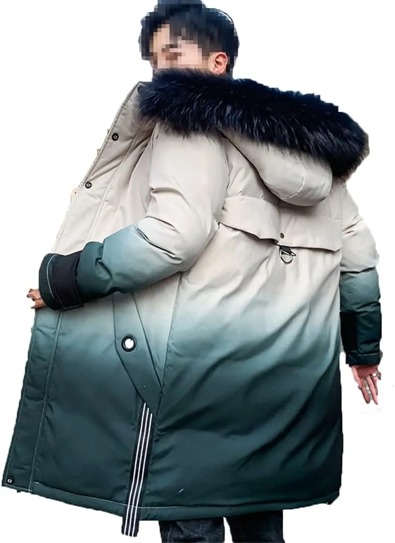 Men Long Hooded Parka Jacket Windproof Thicken Warm Snow Ski Coat Padded Cotton Coat with Big Pockets