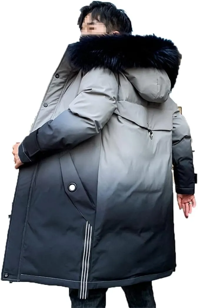 Men Long Hooded Parka Jacket Windproof Thicken Warm Snow Ski Coat Padded Cotton Coat with Big Pockets