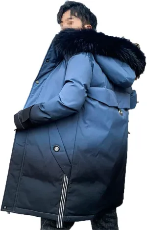 Men Long Hooded Parka Jacket Windproof Thicken Warm Snow Ski Coat Padded Cotton Coat with Big Pockets