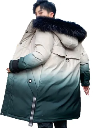 Men Long Hooded Parka Jacket Windproof Thicken Warm Snow Ski Coat Padded Cotton Coat with Big Pockets