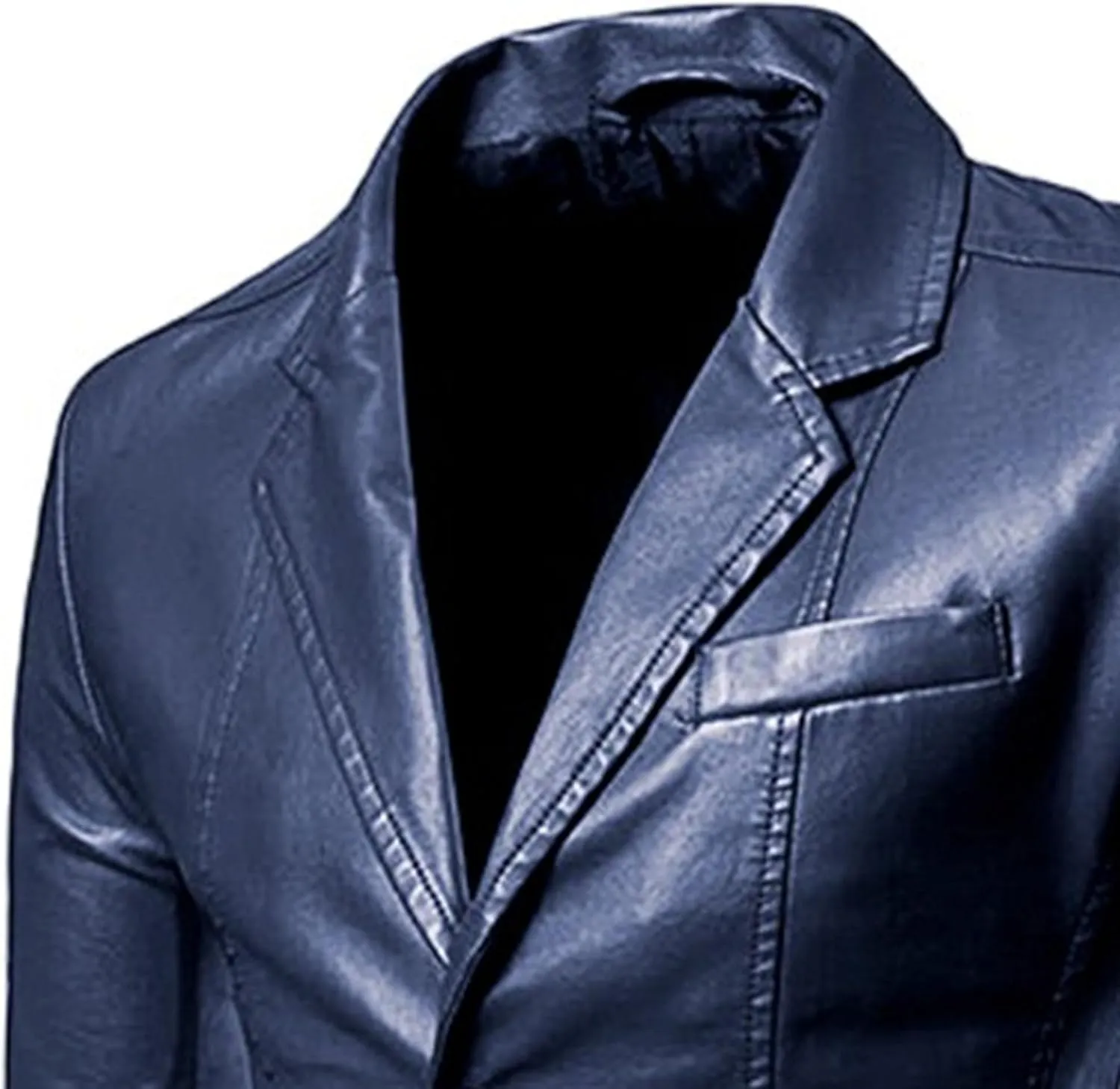 Men's 2 Button Leather Blazer Sport Coat Casual Notched Collar Suit Jacket Slim Formal Faux Leather Blazer Jacket