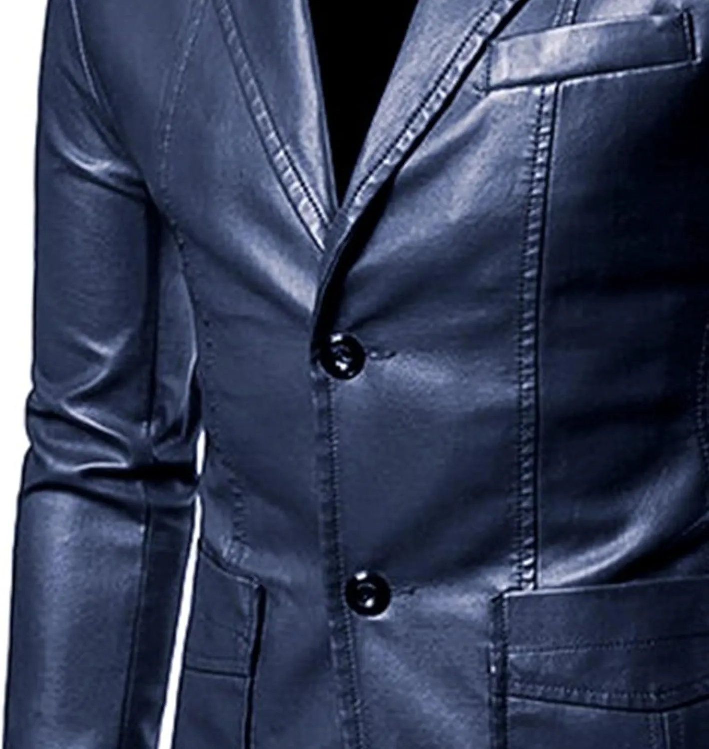 Men's 2 Button Leather Blazer Sport Coat Casual Notched Collar Suit Jacket Slim Formal Faux Leather Blazer Jacket