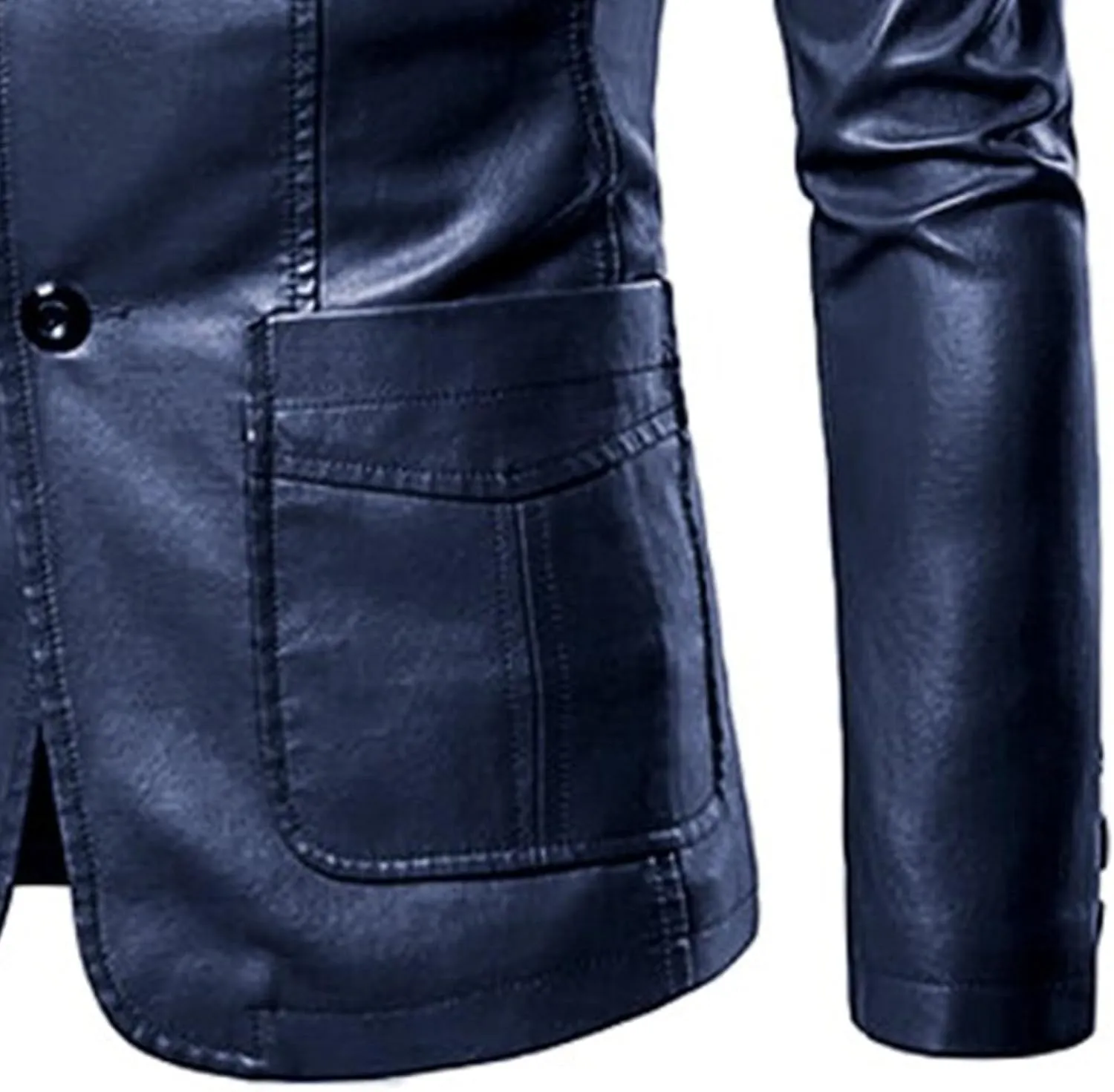 Men's 2 Button Leather Blazer Sport Coat Casual Notched Collar Suit Jacket Slim Formal Faux Leather Blazer Jacket