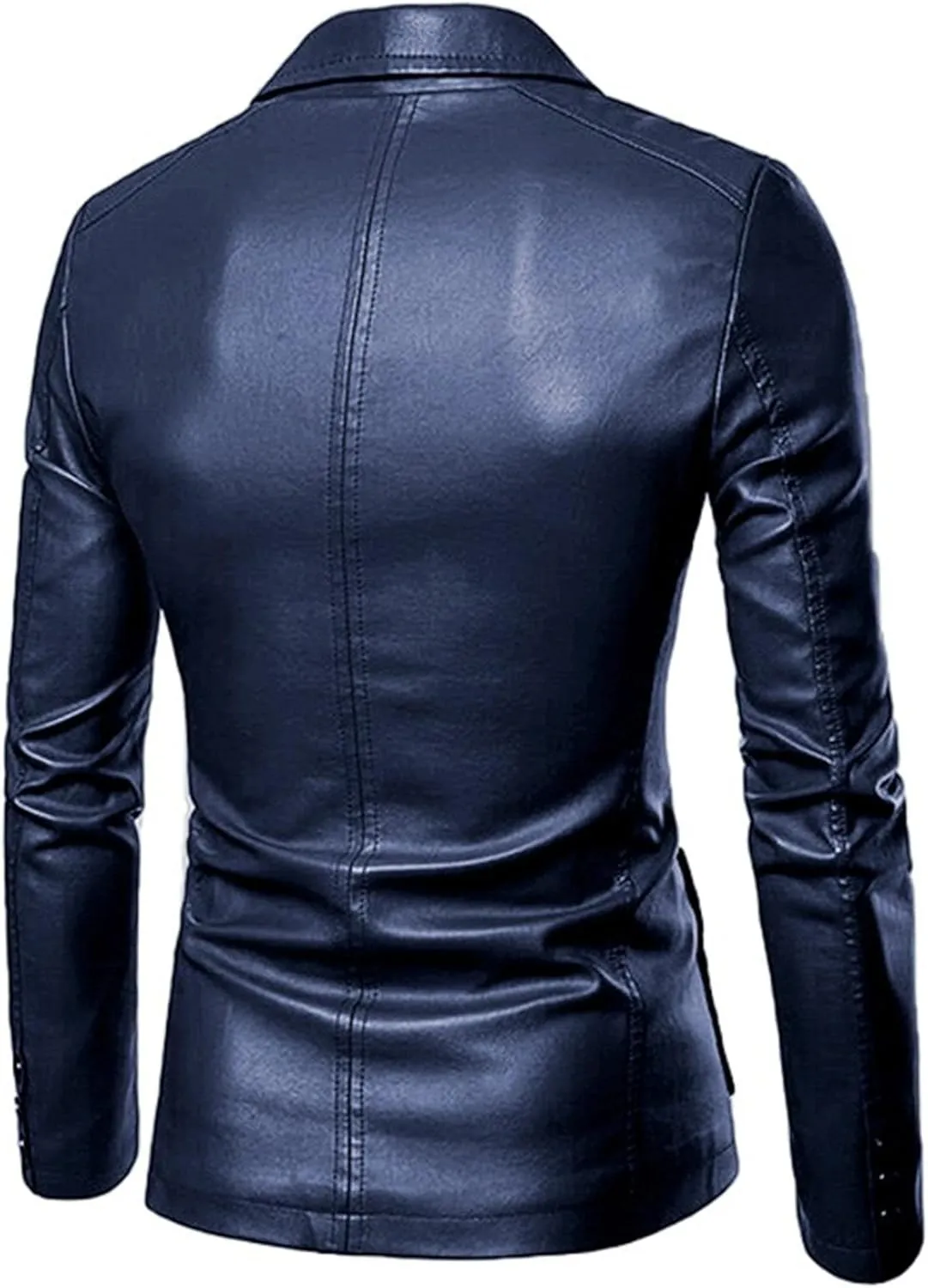 Men's 2 Button Leather Blazer Sport Coat Casual Notched Collar Suit Jacket Slim Formal Faux Leather Blazer Jacket