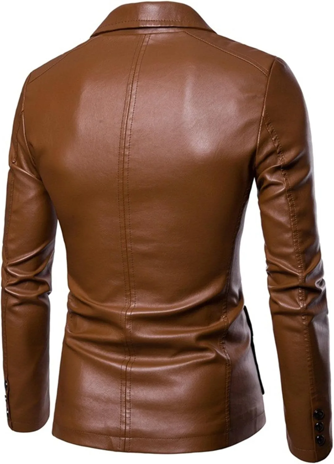 Men's 2 Button Leather Blazer Sport Coat Casual Notched Collar Suit Jacket Slim Formal Faux Leather Blazer Jacket