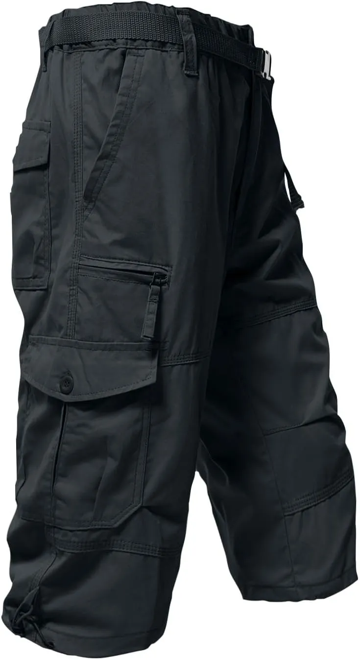 Mens 3/4 Relaxed Fit Army Tactical Running Shorts Cargo Shorts 7 Pockets Elastic Waist Cotton Sports Hiking Pants 2024 Trend