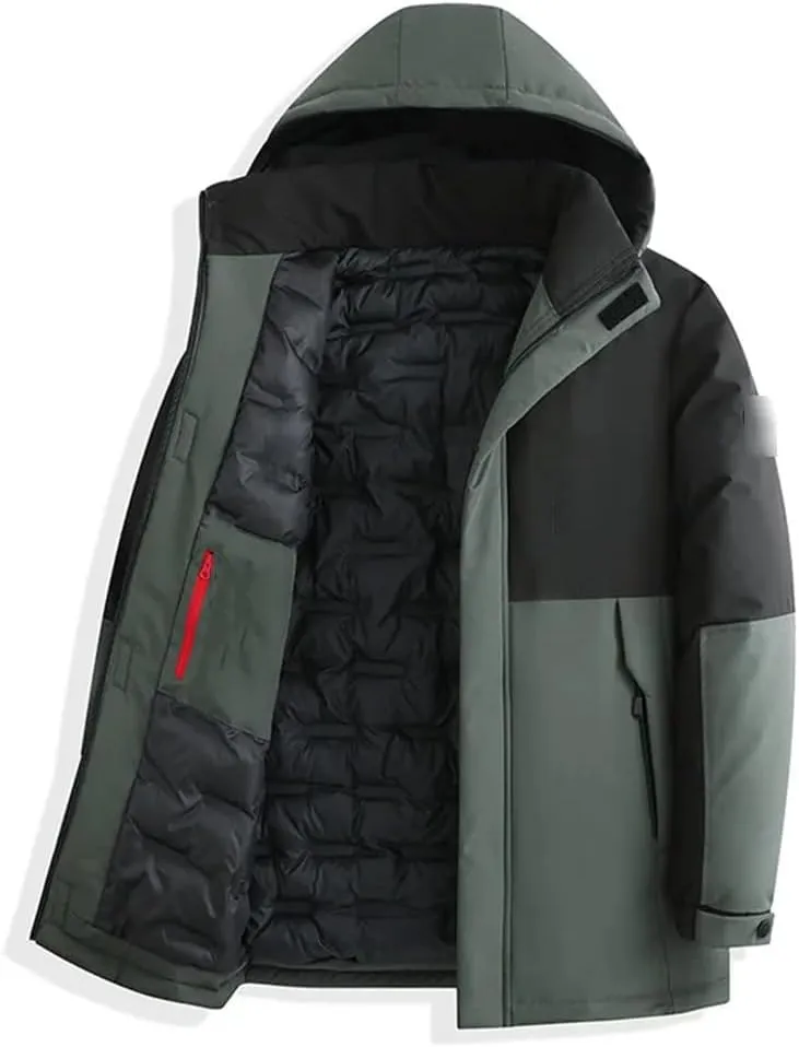 Men's Autumn Winter Casual Hooded Cotton-Padded Jackets Hat Removable Down Coat Outwear Thick Warm Parkas