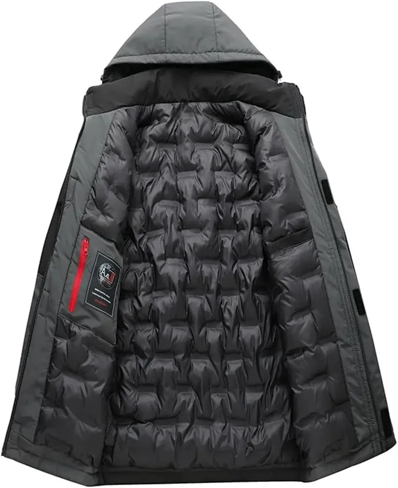 Men's Autumn Winter Casual Hooded Cotton-Padded Jackets Hat Removable Down Coat Outwear Thick Warm Parkas