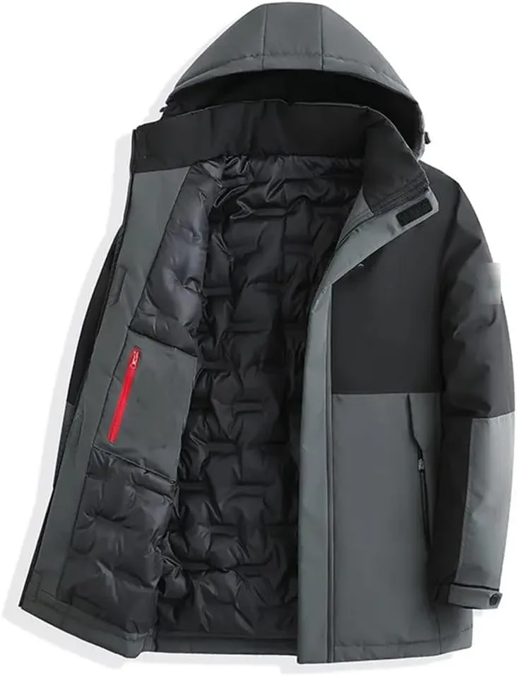 Men's Autumn Winter Casual Hooded Cotton-Padded Jackets Hat Removable Down Coat Outwear Thick Warm Parkas