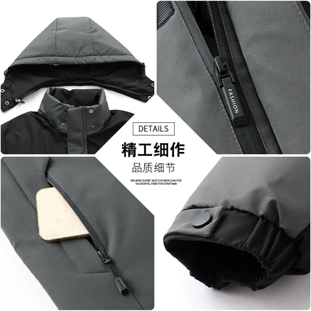Men's Autumn Winter Casual Hooded Cotton-Padded Jackets Hat Removable Down Coat Outwear Thick Warm Parkas