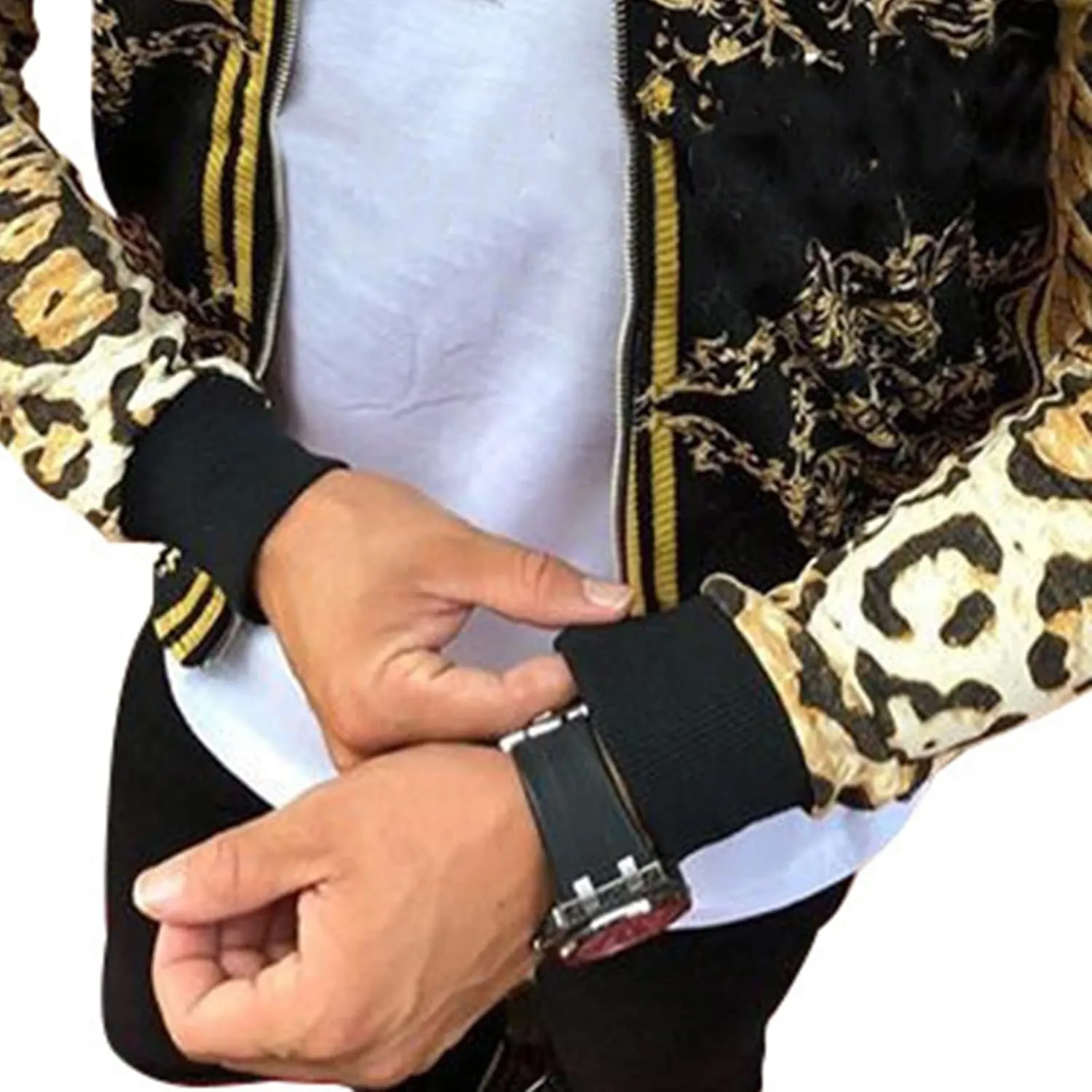 Men's Autumn Zip Up Jacket Casual Leopard Print Outwear Windproof Jacket Trench Coat Colorblocked Track Jacket