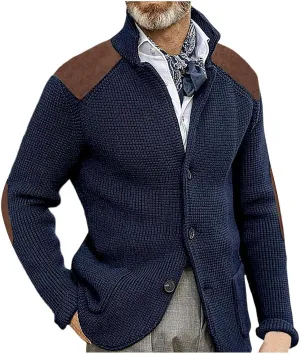 Mens Cardigan Sweater Shawl Collar Button Down Warm Knitted Sweaters Plus Size Elbow Patch Winter Chunky Cardigans