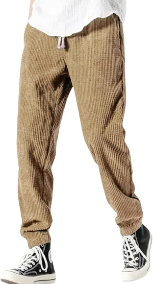 Men's Casual Pants, Beach Summer Elastic Waist Drawstring Pants Lightweight Linen Trousers Ankle Tied Sweatpants for Men