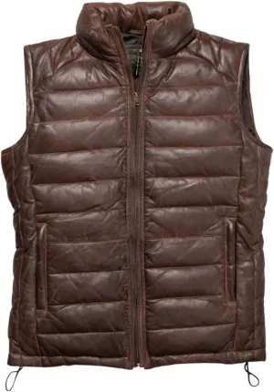 Mens Down Puffer Vest real lambskin leather Waistcoat Quilted Goosy Down Bubble Jacket