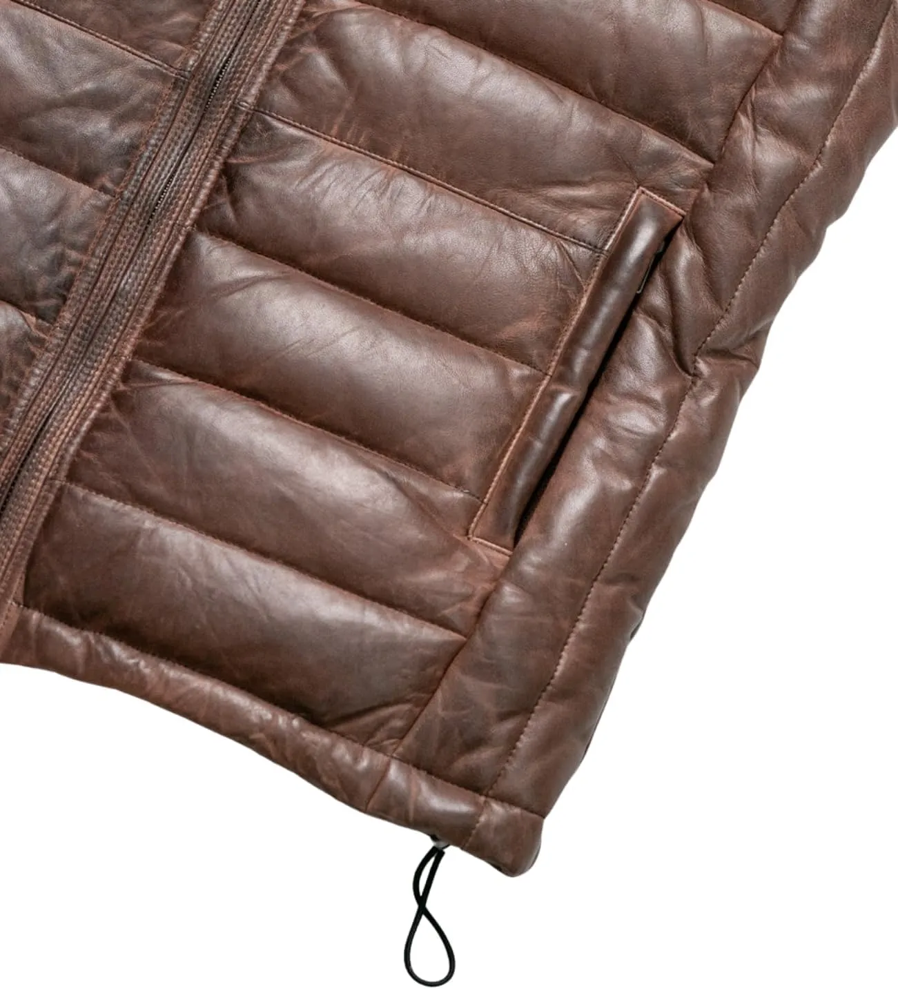 Mens Down Puffer Vest real lambskin leather Waistcoat Quilted Goosy Down Bubble Jacket