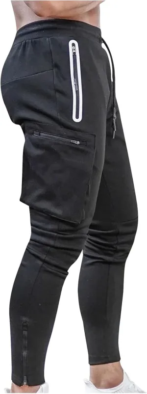 Men's Elastic Waist Hiking Pants Lightweight Outdoor Sweatpants with Zipper Pockets Casual Slim Fit Athletic Joggers