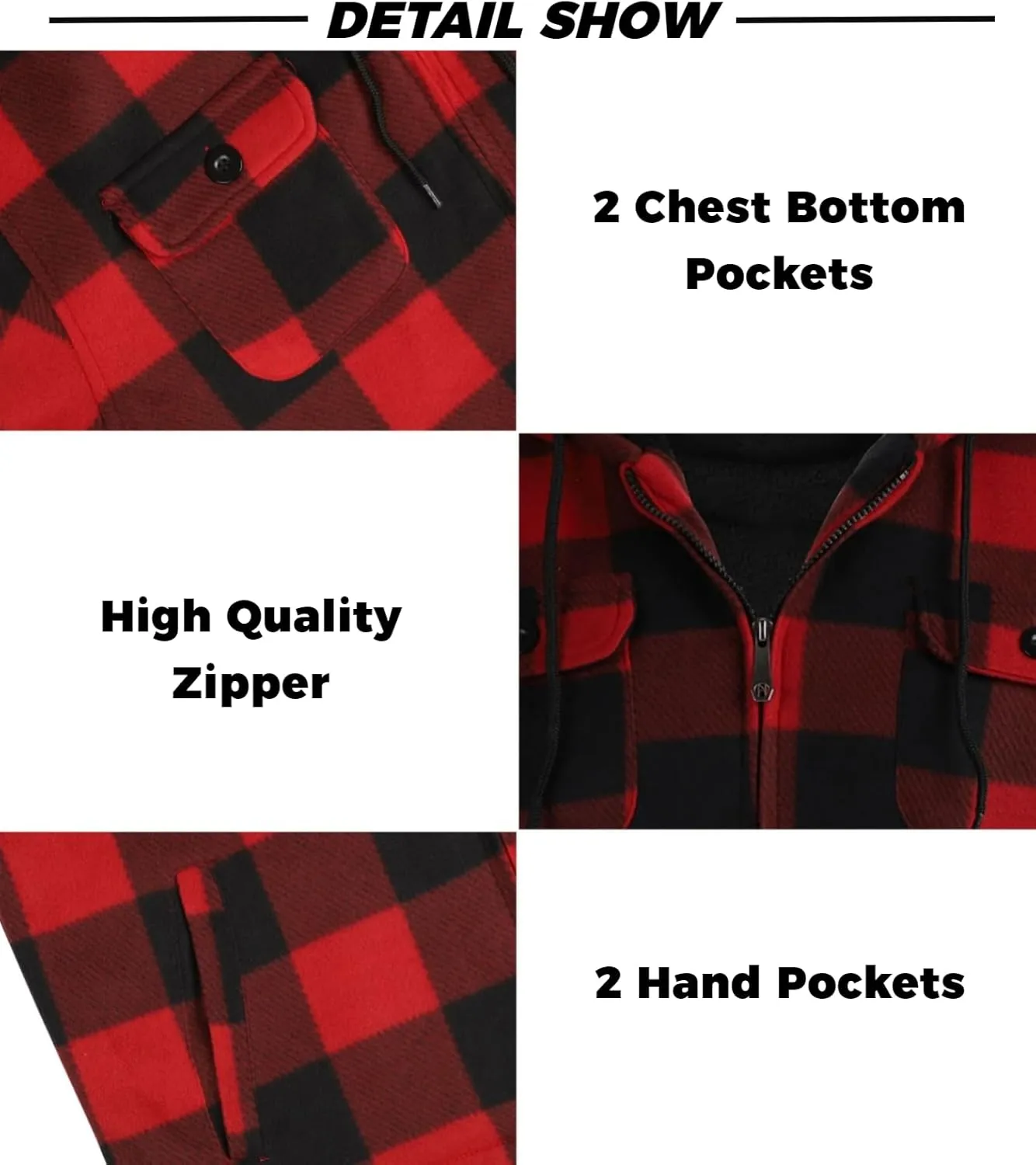 Mens Flannel Jackets Sherpa Lined Fleece Zip Up Winter Warm Workout Plaid Sweatshirt with Hood
