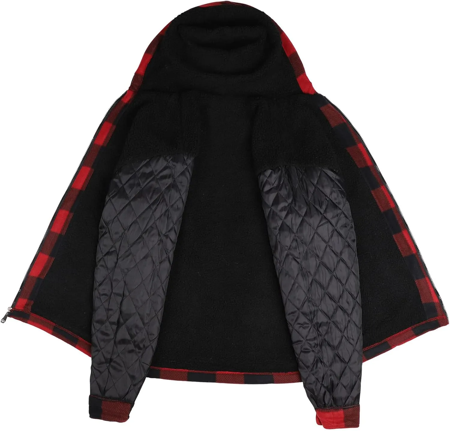 Mens Flannel Jackets Sherpa Lined Fleece Zip Up Winter Warm Workout Plaid Sweatshirt with Hood