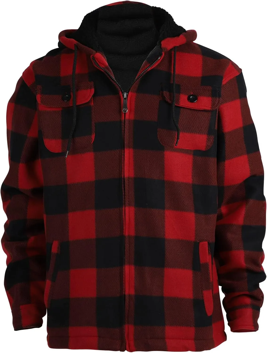 Mens Flannel Jackets Sherpa Lined Fleece Zip Up Winter Warm Workout Plaid Sweatshirt with Hood
