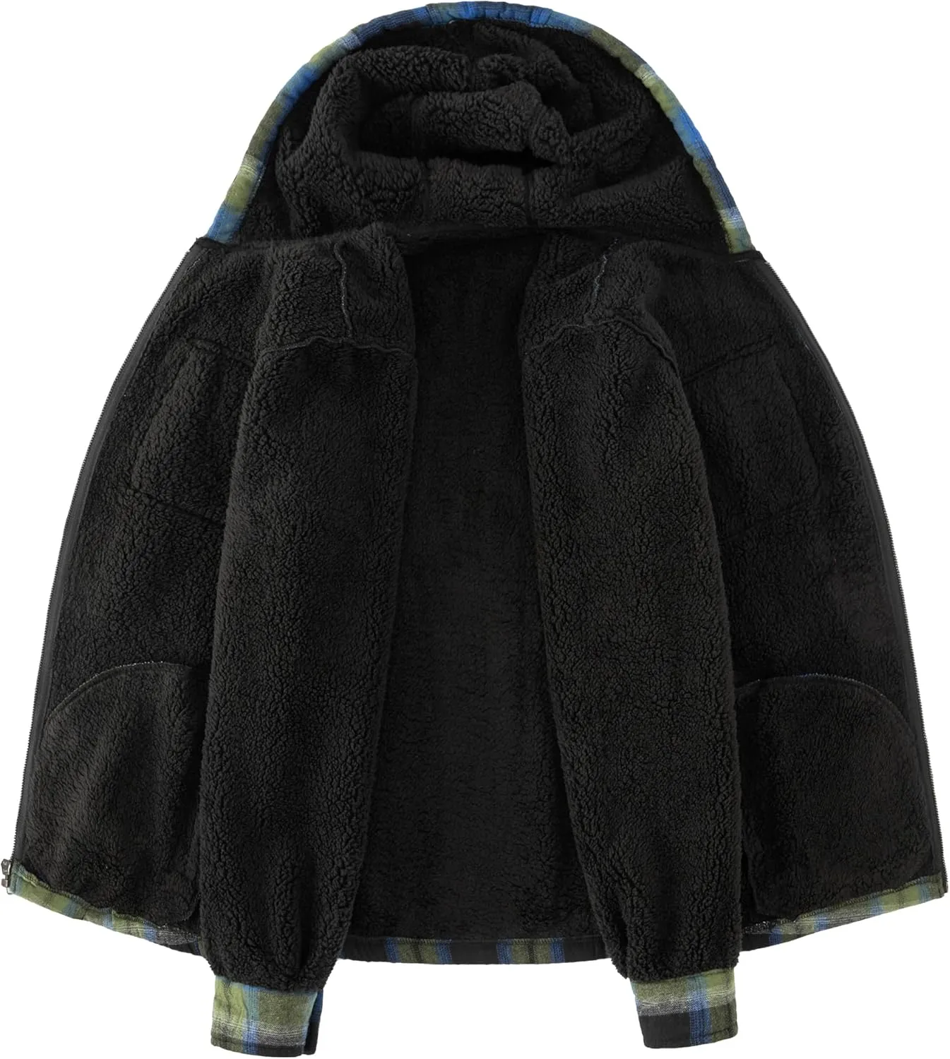 Men's Flannel Plaid Hooded Jackets Full Zip Sherpa Fleece Lined Hoodies Fashion Warm Coat