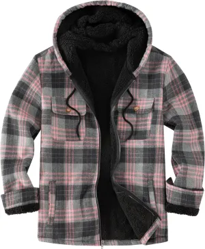 Men's Flannel Plaid Hooded Jackets Full Zip Sherpa Fleece Lined Hoodies Fashion Warm Coat