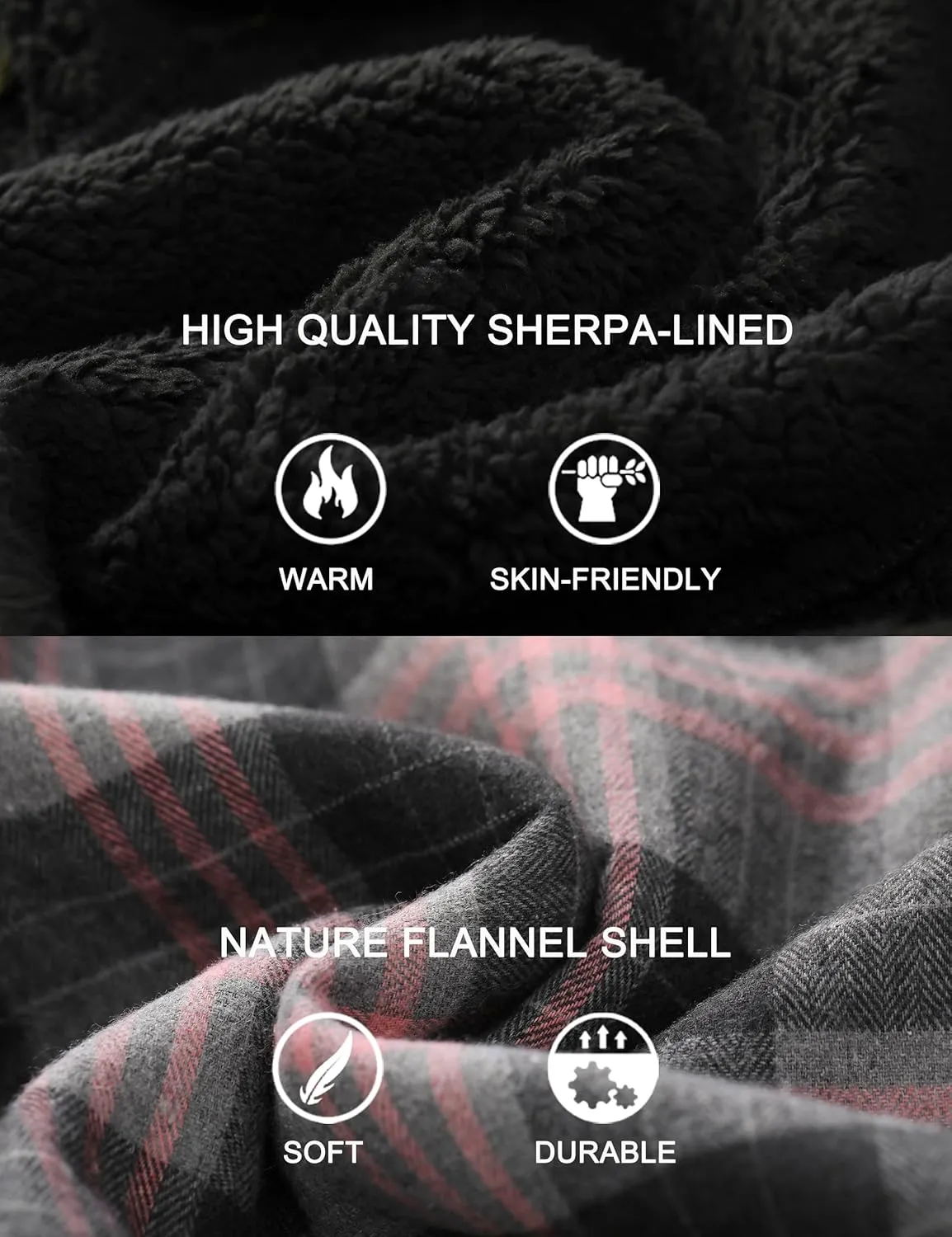 Men's Flannel Plaid Hooded Jackets Full Zip Sherpa Fleece Lined Hoodies Fashion Warm Coat