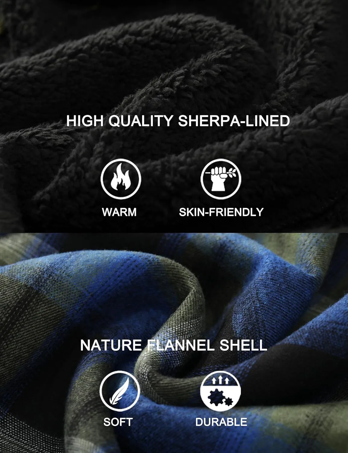 Men's Flannel Plaid Hooded Jackets Full Zip Sherpa Fleece Lined Hoodies Fashion Warm Coat