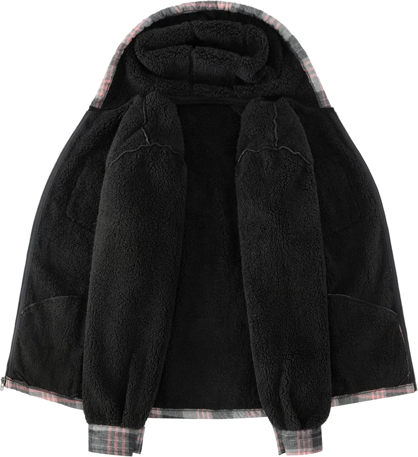 Men's Flannel Plaid Hooded Jackets Full Zip Sherpa Fleece Lined Hoodies Fashion Warm Coat
