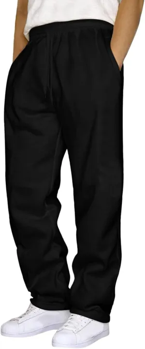 Mens Fleece Baggy Sweatpants Elastic Waist Heavyweight Joggers Pants with Pocket Loose Wide Leg Trousers Sweat Pants