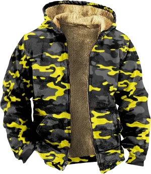 Mens Fleece Jacket,Winter Sherpa Lined Jackets For Men Hoodie Big And Tall Full Zip Up Coats Outdoor Work Coat M-7Xl