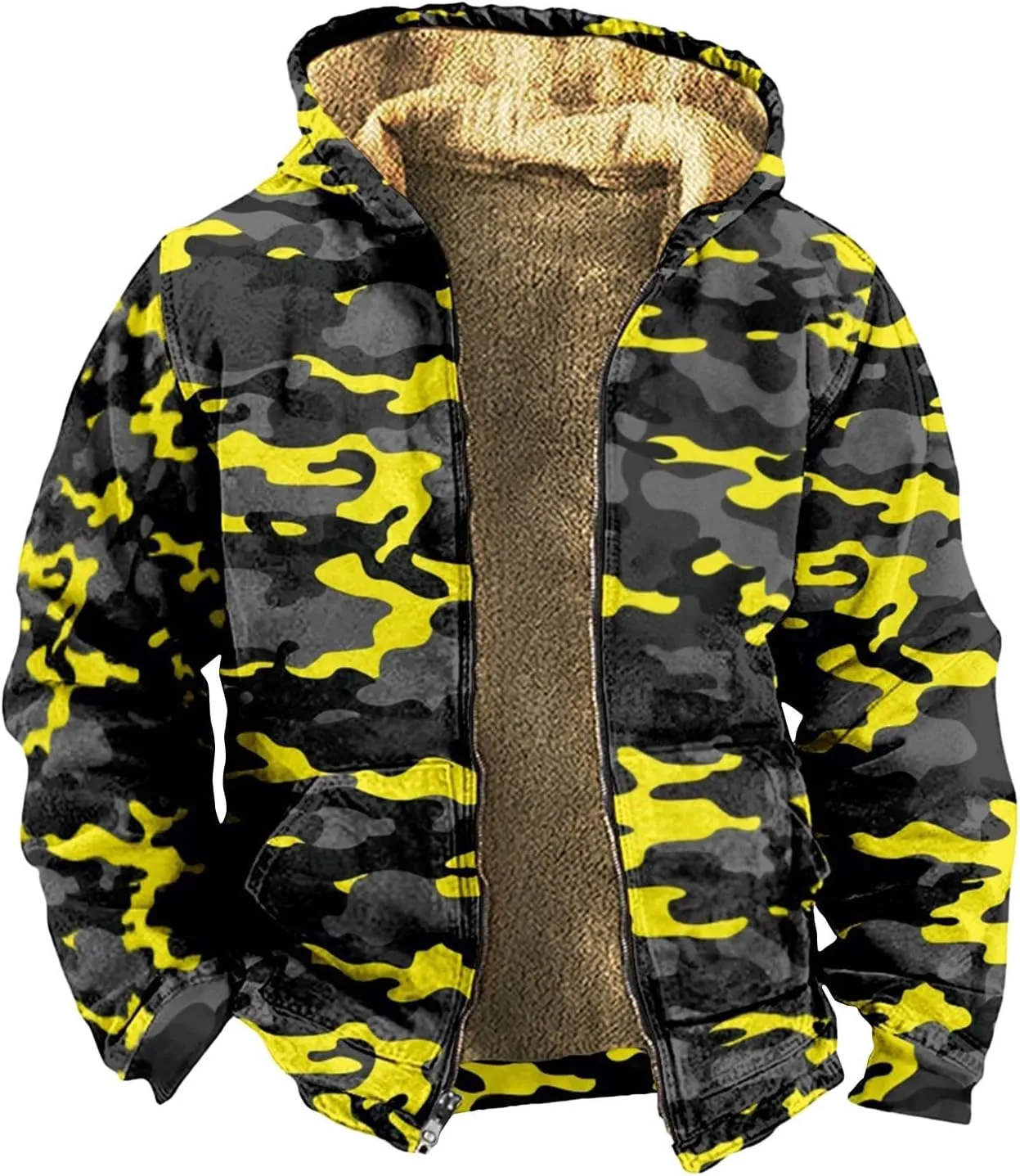 Mens Fleece Jacket,Winter Sherpa Lined Jackets For Men Hoodie Big And Tall Full Zip Up Coats Outdoor Work Coat M-7Xl