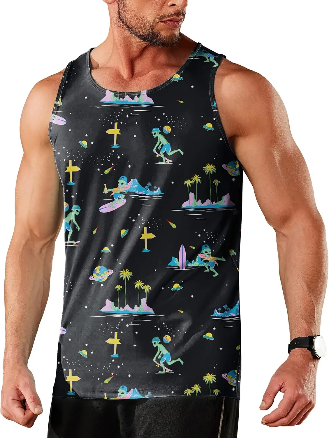 Men's Funny Tank Top Summer Beach Casual Fashion Print Tank Tops for Men Cool Gym Workout Athletic Sleeveless Shirts