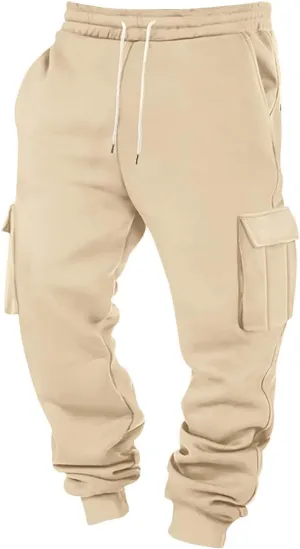 Mens Hiking Cargo Pants Large Elastic Waist Pants with Multi-Pocket Fit Drawstring Wide Trousers