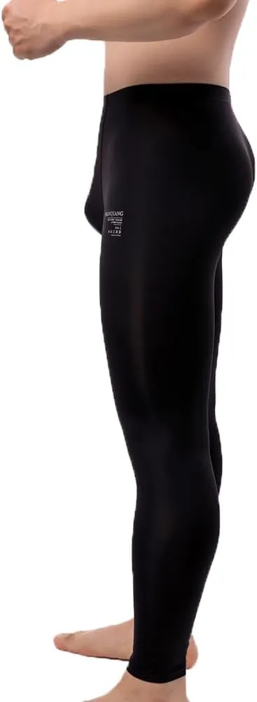Men's Ice Silk Sheer Leggings Pants Underwear Bottoms Low Rise Elastic Trousers Long Johns