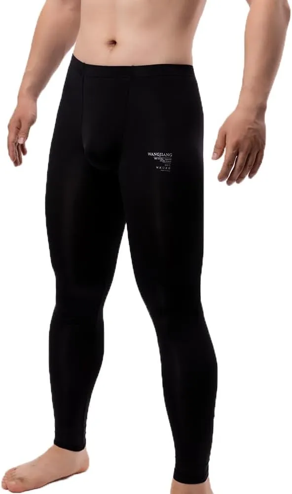 Men's Ice Silk Sheer Leggings Pants Underwear Bottoms Low Rise Elastic Trousers Long Johns