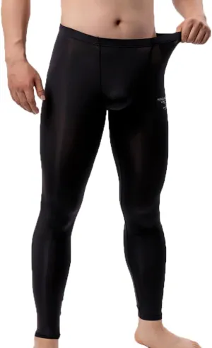 Men's Ice Silk Sheer Leggings Pants Underwear Bottoms Low Rise Elastic Trousers Long Johns
