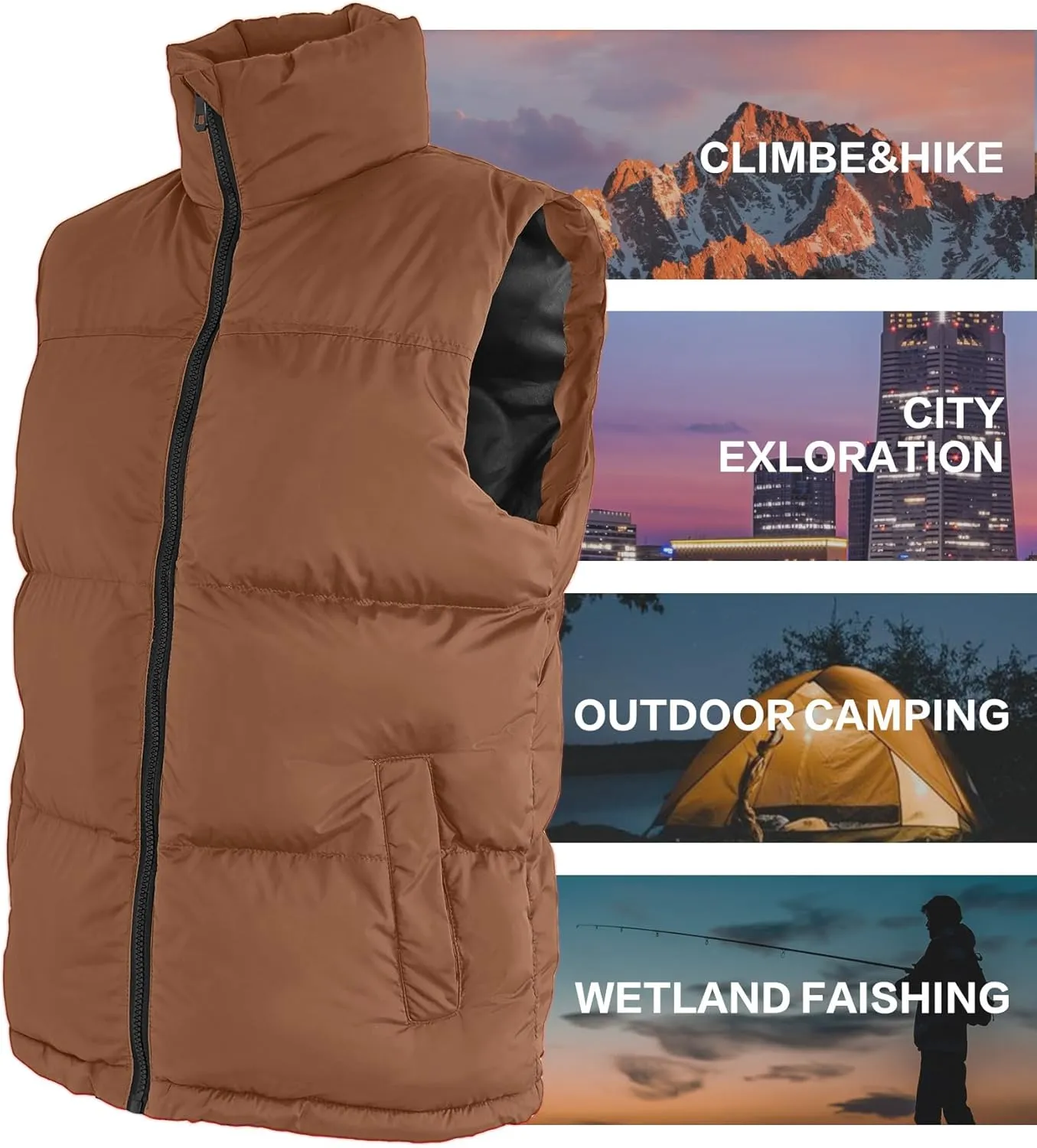 Mens Puffer Vest Winter Warm Puffy Vest Jacket for Men Stand Collar Sleeveless Coat with Pockets Casual Outwear