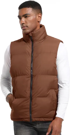 Mens Puffer Vest Winter Warm Puffy Vest Jacket for Men Stand Collar Sleeveless Coat with Pockets Casual Outwear