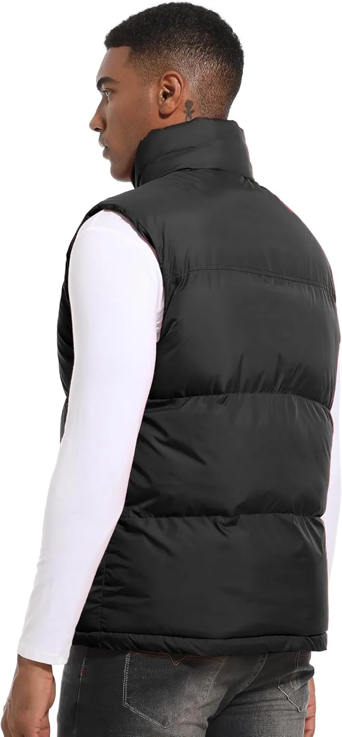 Mens Puffer Vest Winter Warm Puffy Vest Jacket for Men Stand Collar Sleeveless Coat with Pockets Casual Outwear