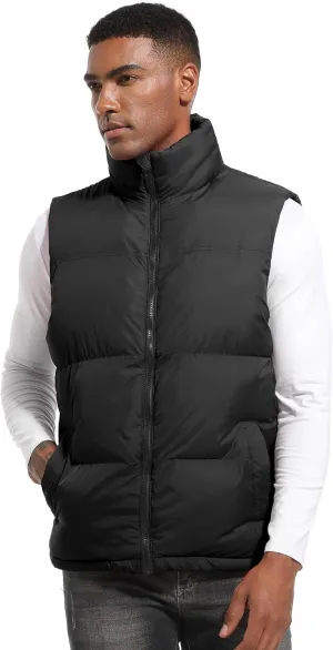 Mens Puffer Vest Winter Warm Puffy Vest Jacket for Men Stand Collar Sleeveless Coat with Pockets Casual Outwear