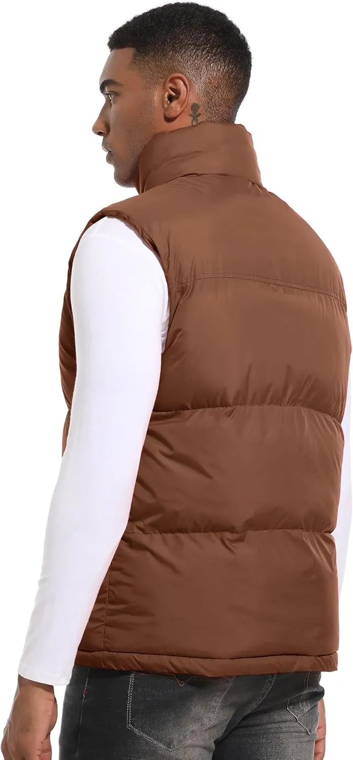 Mens Puffer Vest Winter Warm Puffy Vest Jacket for Men Stand Collar Sleeveless Coat with Pockets Casual Outwear