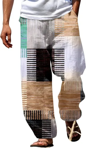 Mens Quick Drying Plus Size Baggy Casual Traveling Pants Color Block Trousers Lightweight Summer Elastic Waist Palazzo 2024