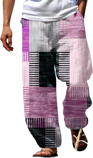 Mens Quick Drying Plus Size Baggy Casual Traveling Pants Color Block Trousers Lightweight Summer Elastic Waist Palazzo 2024