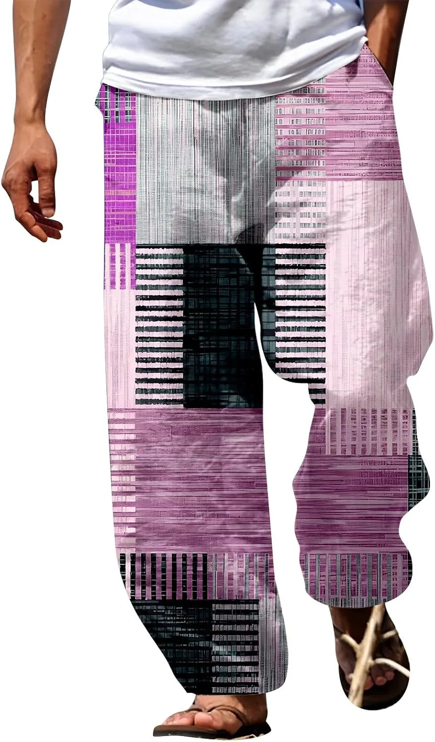 Mens Quick Drying Plus Size Baggy Casual Traveling Pants Color Block Trousers Lightweight Summer Elastic Waist Palazzo 2024